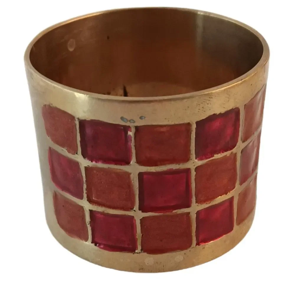 Brass and Red Enamel Napkin Ring Holders Pier One